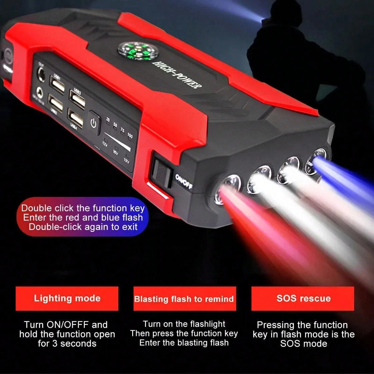 99800mAh Car Jump Starter Booster Jumper Box Power Bank Battery Charger With USB/Power Bank/Output/LED Light