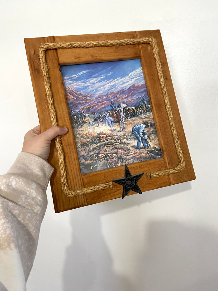 Vintage Rustic Western Cowboy Rope Framed Picture - Deer Creek Mercantile