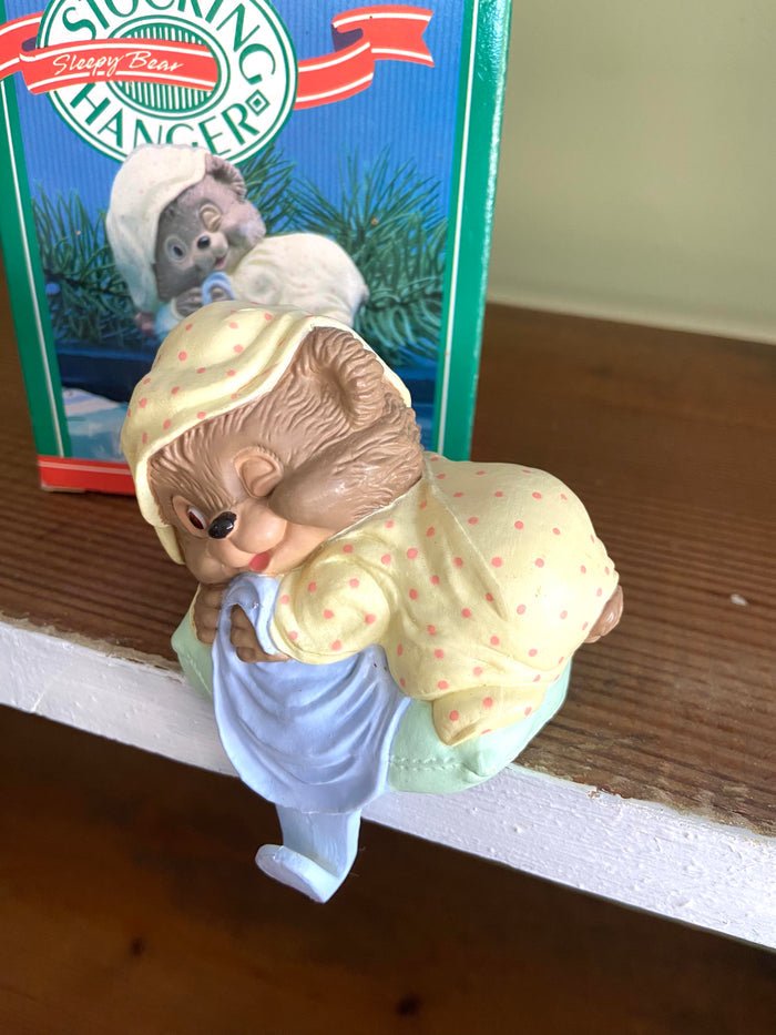 Vintage Hallmark Sleepy Bear Christmas Stocking Holder, 1988 - Deer Creek Mercantile