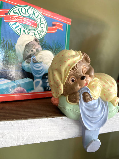 Vintage Hallmark Sleepy Bear Christmas Stocking Holder, 1988 - Deer Creek Mercantile
