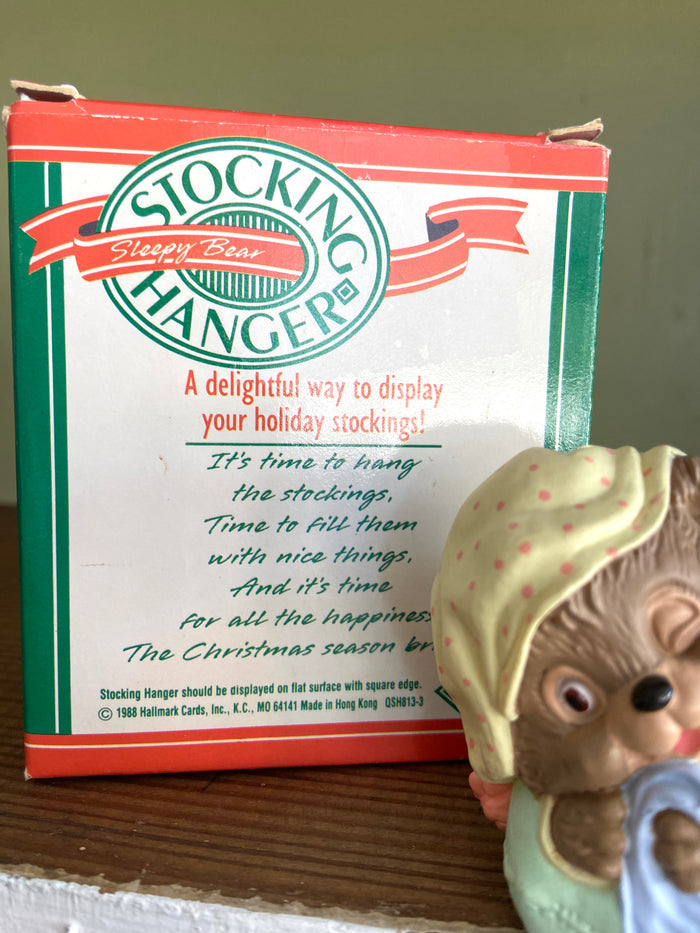 Vintage Hallmark Sleepy Bear Christmas Stocking Holder, 1988 - Deer Creek Mercantile