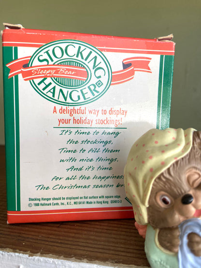 Vintage Hallmark Sleepy Bear Christmas Stocking Holder, 1988 - Deer Creek Mercantile