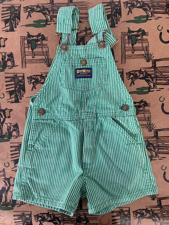 Vintage Green & White Striped Oshkosh Shorts Overalls 1980s - Deer Creek Mercantile