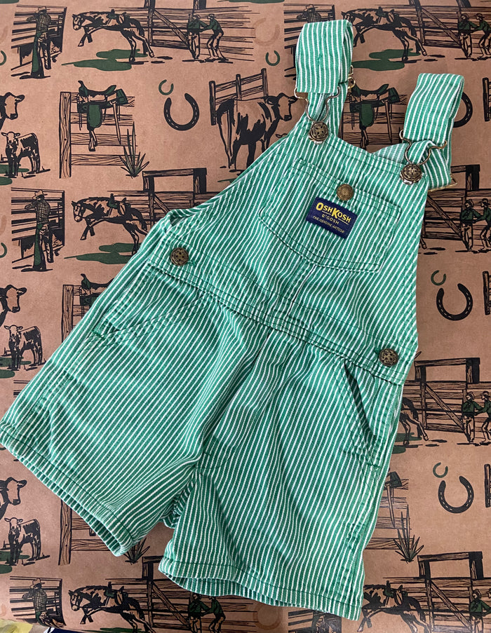Vintage Green & White Striped Oshkosh Shorts Overalls 1980s - Deer Creek Mercantile