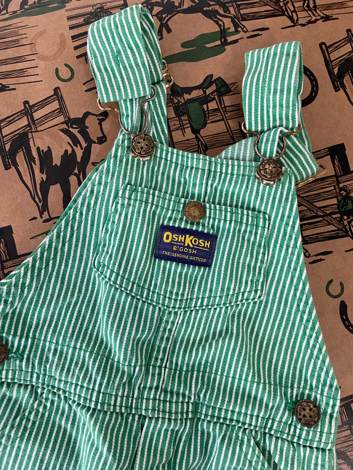 Vintage Green & White Striped Oshkosh Shorts Overalls 1980s - Deer Creek Mercantile