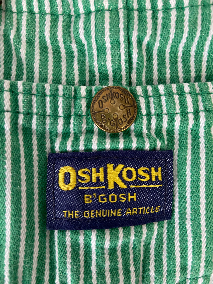 Vintage Green & White Striped Oshkosh Shorts Overalls 1980s - Deer Creek Mercantile