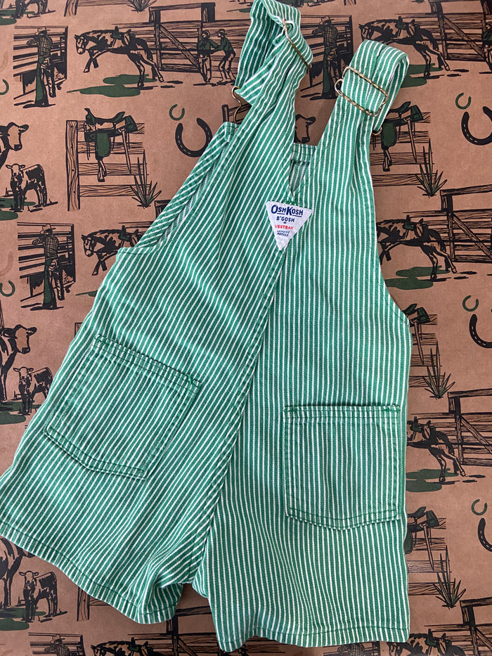 Vintage Green & White Striped Oshkosh Shorts Overalls 1980s - Deer Creek Mercantile