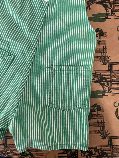 Vintage Green & White Striped Oshkosh Shorts Overalls 1980s - Deer Creek Mercantile