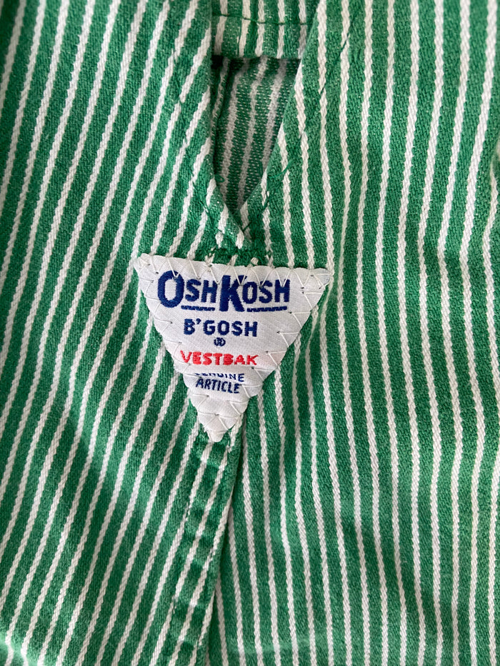 Vintage Green & White Striped Oshkosh Shorts Overalls 1980s - Deer Creek Mercantile