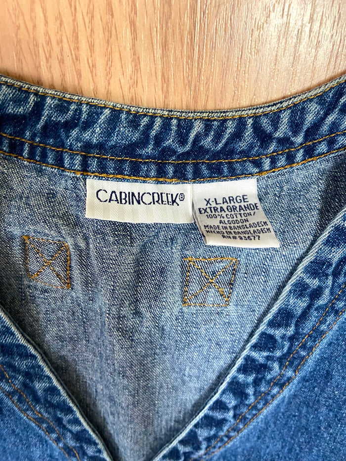 Vintage Cabin Creek 1990s Denim Blue Jean Vest, Size XL - Deer Creek Mercantile