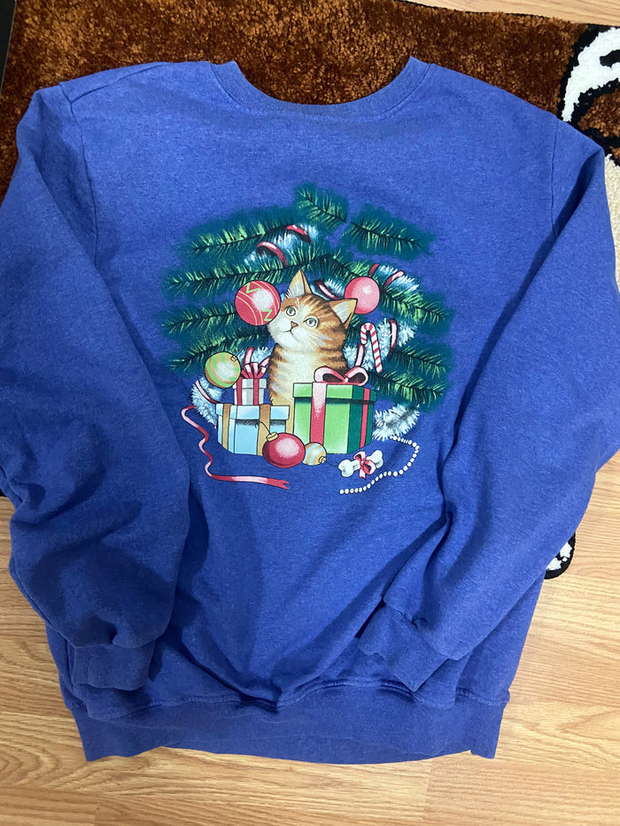 Vintage Blaire Christmas Cat Crewneck Sweatshirt, Size Medium - Deer Creek Mercantile