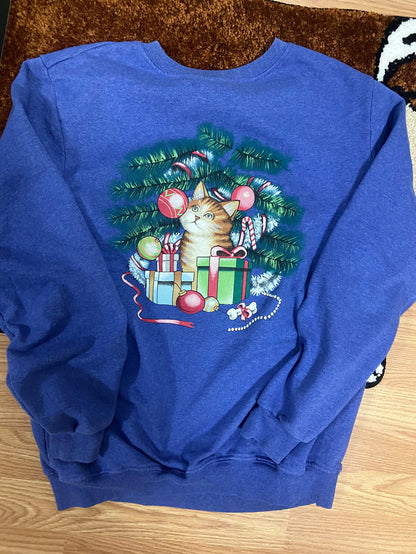 Vintage Blaire Christmas Cat Crewneck Sweatshirt, Size Medium - Deer Creek Mercantile