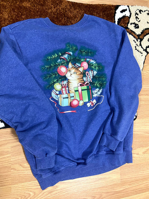 Vintage Blaire Christmas Cat Crewneck Sweatshirt, Size Medium - Deer Creek Mercantile