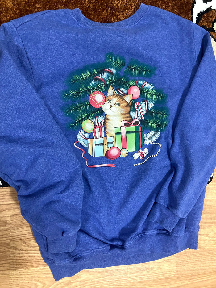 Vintage Blaire Christmas Cat Crewneck Sweatshirt, Size Medium - Deer Creek Mercantile
