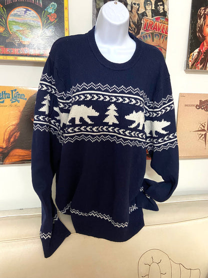 Vintage Lands End Winter Bear, Blue, Sweater, Size Large - Deer Creek Mercantile
