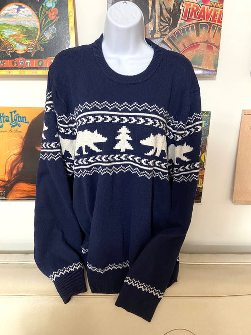 Vintage Lands End Winter Bear, Blue, Sweater, Size Large - Deer Creek Mercantile