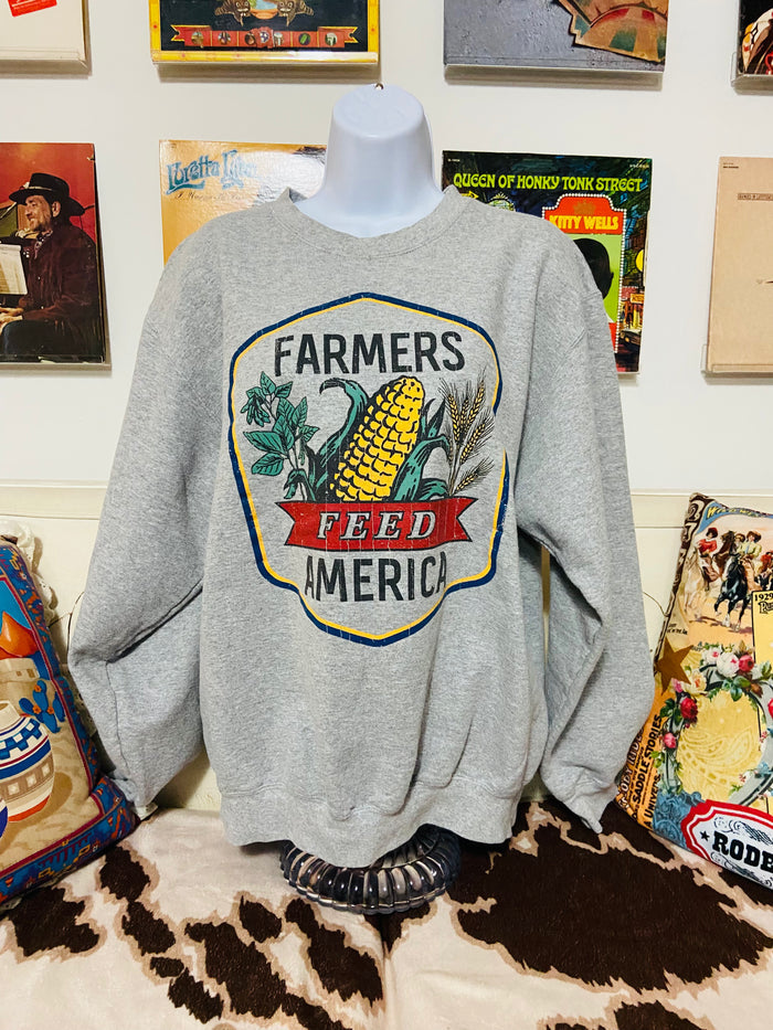 Vintage Farmers Feed America Crewneck Sweatshirt, Size Large - Deer Creek Mercantile