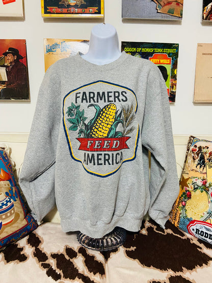 Vintage Farmers Feed America Crewneck Sweatshirt, Size Large - Deer Creek Mercantile