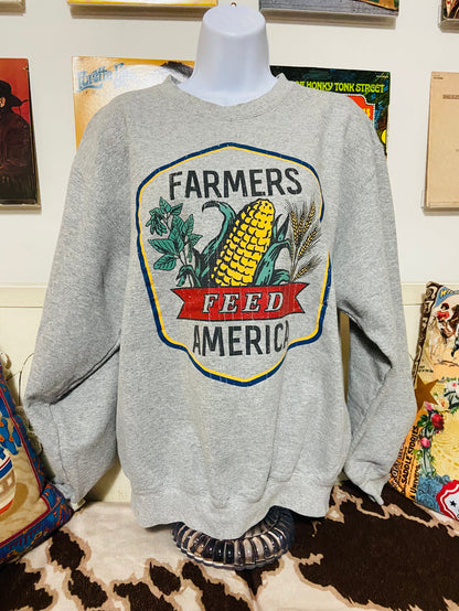 Vintage Farmers Feed America Crewneck Sweatshirt, Size Large - Deer Creek Mercantile