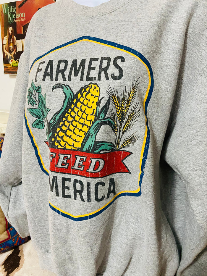 Vintage Farmers Feed America Crewneck Sweatshirt, Size Large - Deer Creek Mercantile