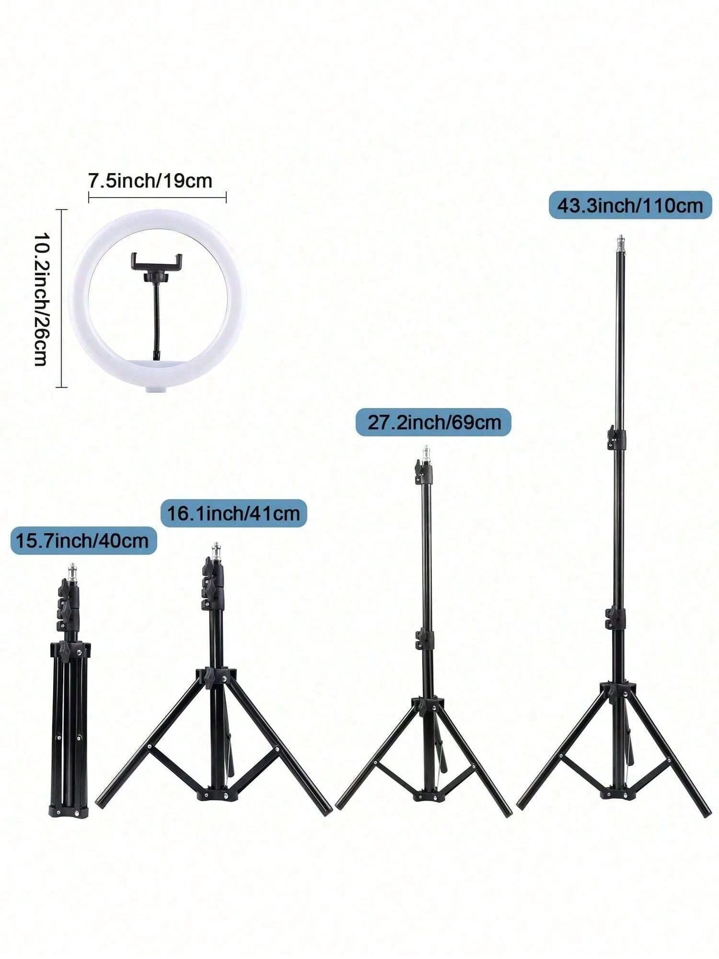 A 25cm LED Ring Light With A 110cm Telescopic Stand, Stable And Flexible Tripod, Three Adjustable LED Colors, And USB Power, Ideal For Live Streaming, Product Photography, Food Photography, Makeup Lig