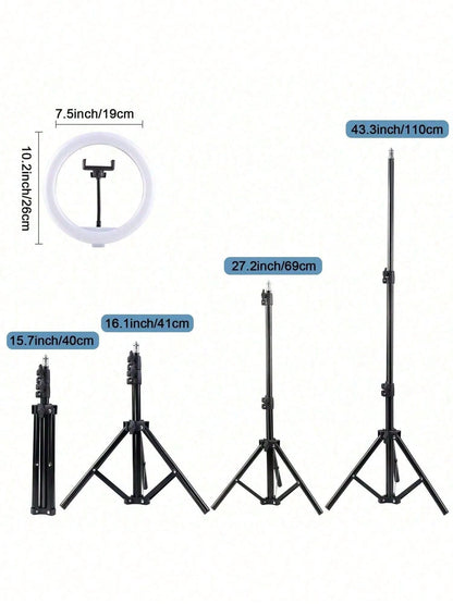 A 25cm LED Ring Light With A 110cm Telescopic Stand, Stable And Flexible Tripod, Three Adjustable LED Colors, And USB Power, Ideal For Live Streaming, Product Photography, Food Photography, Makeup Lig