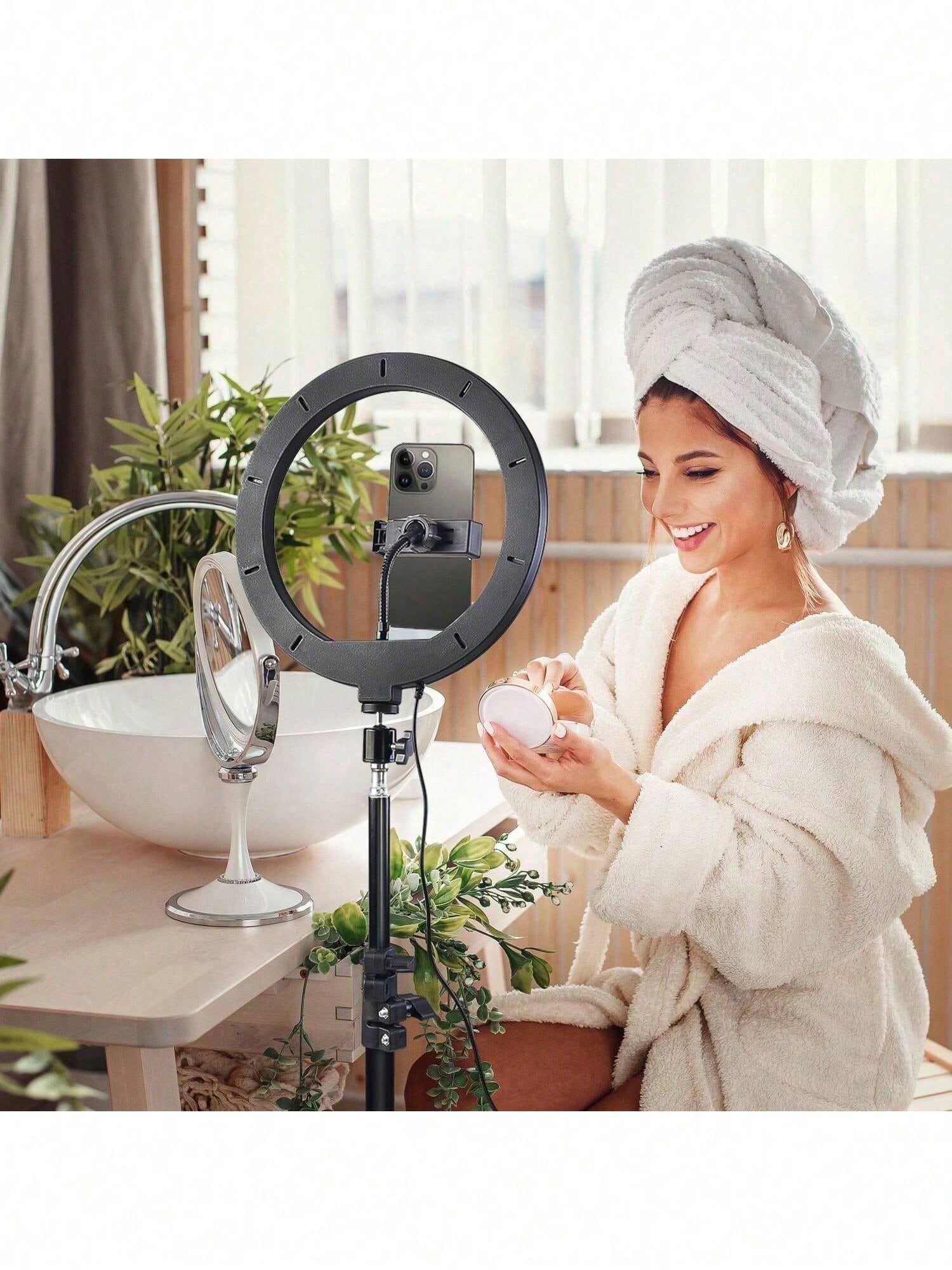 A 25cm LED Ring Light With A 110cm Telescopic Stand, Stable And Flexible Tripod, Three Adjustable LED Colors, And USB Power, Ideal For Live Streaming, Product Photography, Food Photography, Makeup Lig