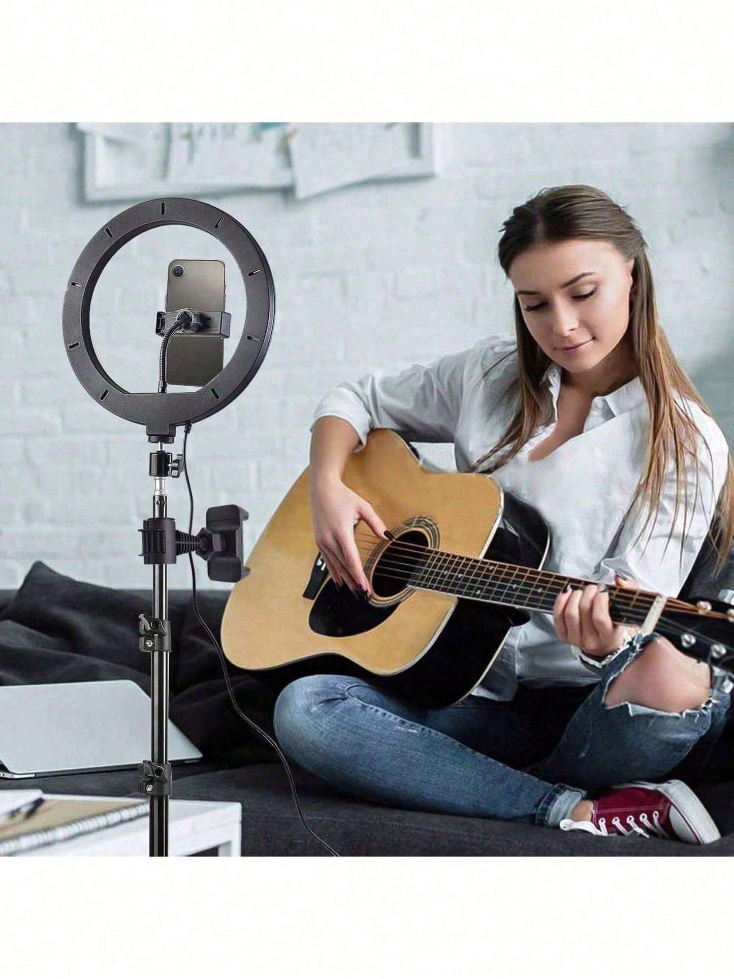 A 25cm LED Ring Light With A 110cm Telescopic Stand, Stable And Flexible Tripod, Three Adjustable LED Colors, And USB Power, Ideal For Live Streaming, Product Photography, Food Photography, Makeup Lig