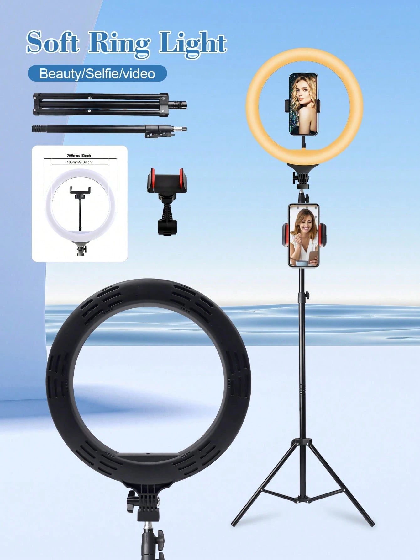 A 25cm LED Ring Light With A 110cm Telescopic Stand, Stable And Flexible Tripod, Three Adjustable LED Colors, And USB Power, Ideal For Live Streaming, Product Photography, Food Photography, Makeup Lig