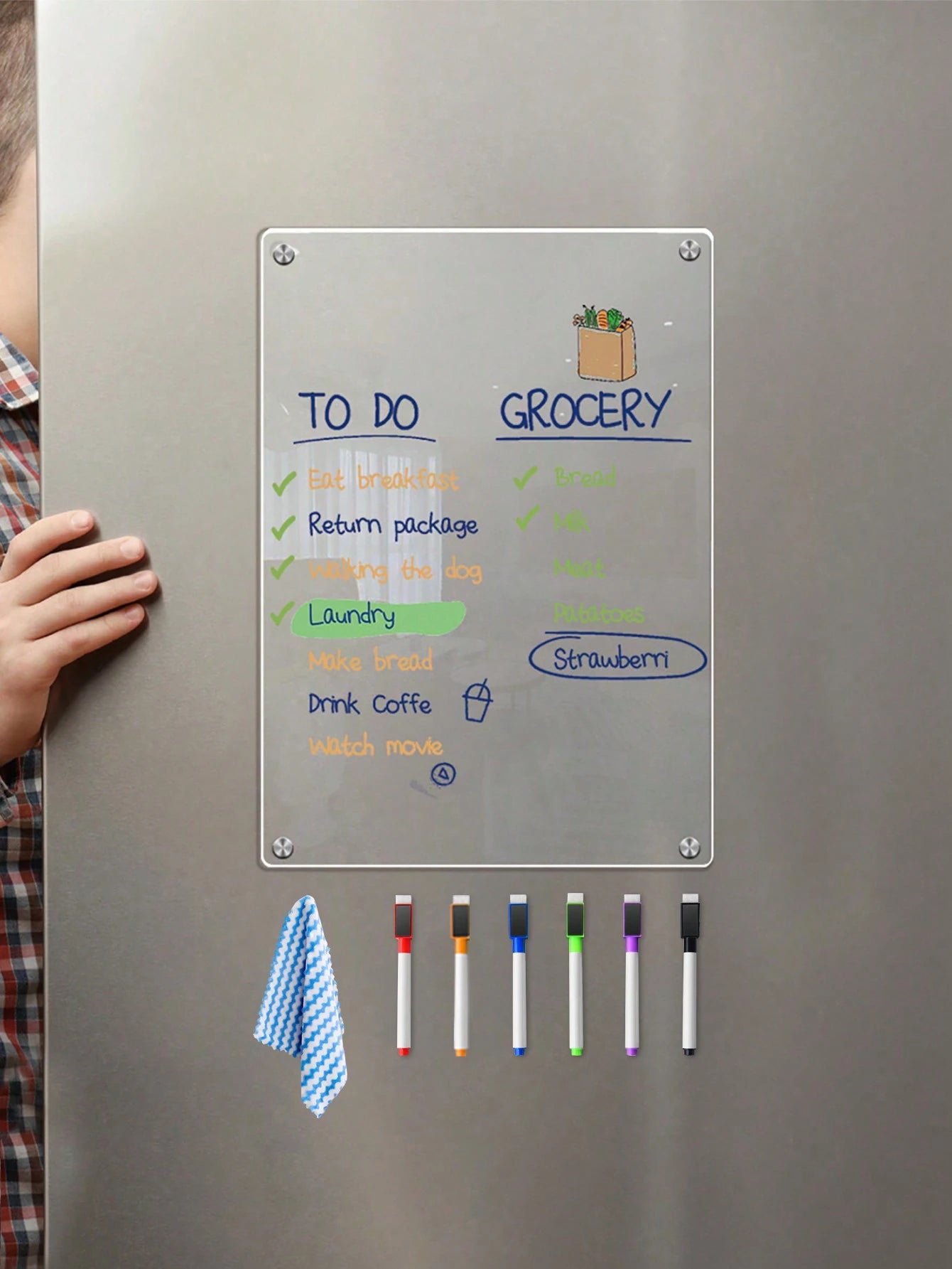 Acrylic Magnetic Weekly Planner Memo Board, Erasable Transparent Message Writing Pad (Comes With 6pcs Random Color Whiteboard Pens And 1pc Random Color Cleaning Cloth As Gift!) Birthday Gifts Graduati