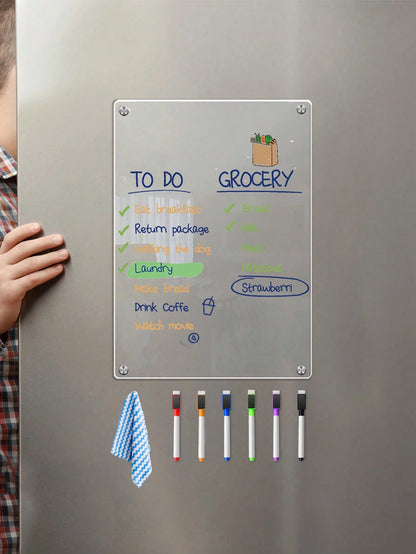 Acrylic Magnetic Weekly Planner Memo Board, Erasable Transparent Message Writing Pad (Comes With 6pcs Random Color Whiteboard Pens And 1pc Random Color Cleaning Cloth As Gift!) Birthday Gifts Graduati