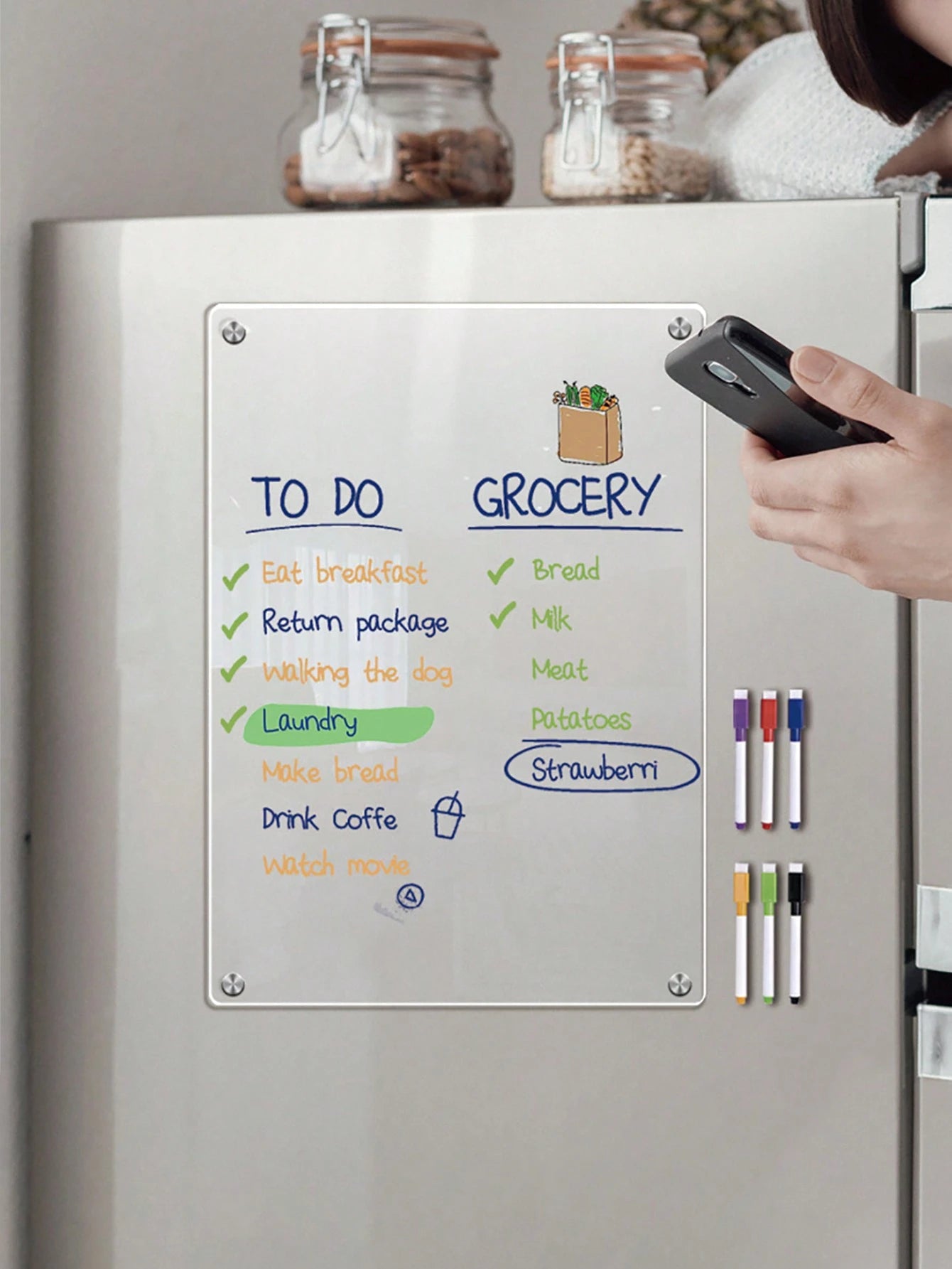 Acrylic Magnetic Weekly Planner Memo Board, Erasable Transparent Message Writing Pad (Comes With 6pcs Random Color Whiteboard Pens And 1pc Random Color Cleaning Cloth As Gift!) Birthday Gifts Graduati