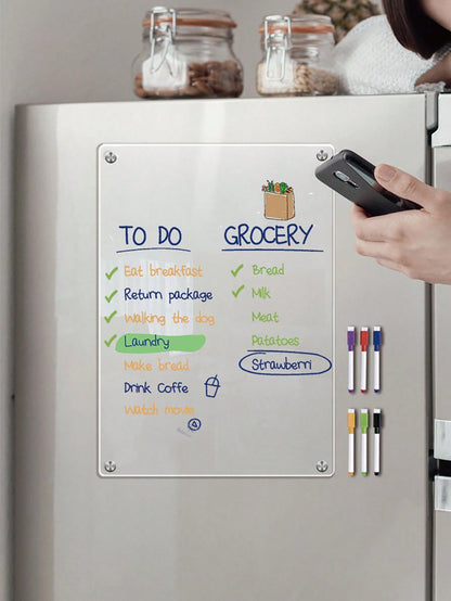 Acrylic Magnetic Weekly Planner Memo Board, Erasable Transparent Message Writing Pad (Comes With 6pcs Random Color Whiteboard Pens And 1pc Random Color Cleaning Cloth As Gift!) Birthday Gifts Graduati