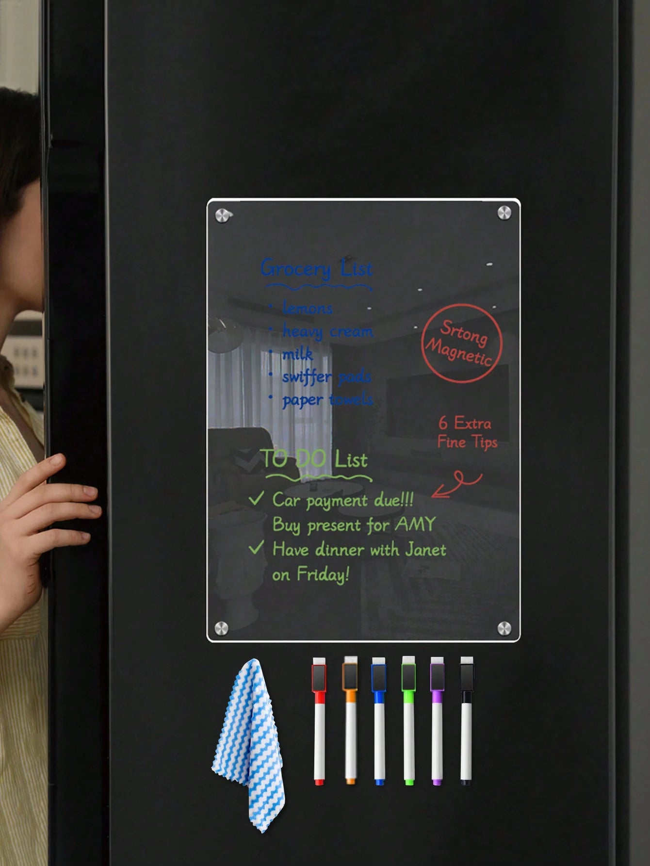Acrylic Magnetic Weekly Planner Memo Board, Erasable Transparent Message Writing Pad (Comes With 6pcs Random Color Whiteboard Pens And 1pc Random Color Cleaning Cloth As Gift!) Birthday Gifts Graduati