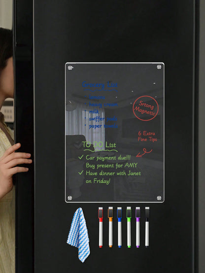 Acrylic Magnetic Weekly Planner Memo Board, Erasable Transparent Message Writing Pad (Comes With 6pcs Random Color Whiteboard Pens And 1pc Random Color Cleaning Cloth As Gift!) Birthday Gifts Graduati