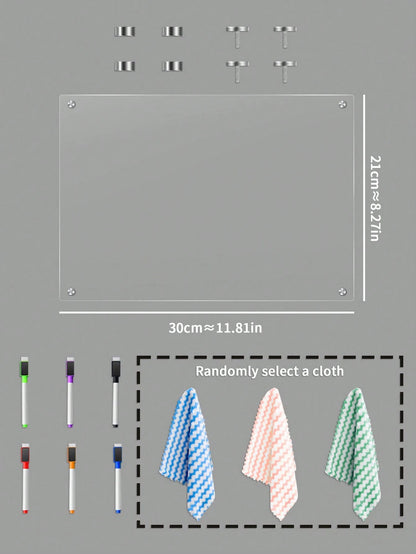 Acrylic Magnetic Weekly Planner Memo Board, Erasable Transparent Message Writing Pad (Comes With 6pcs Random Color Whiteboard Pens And 1pc Random Color Cleaning Cloth As Gift!) Birthday Gifts Graduati