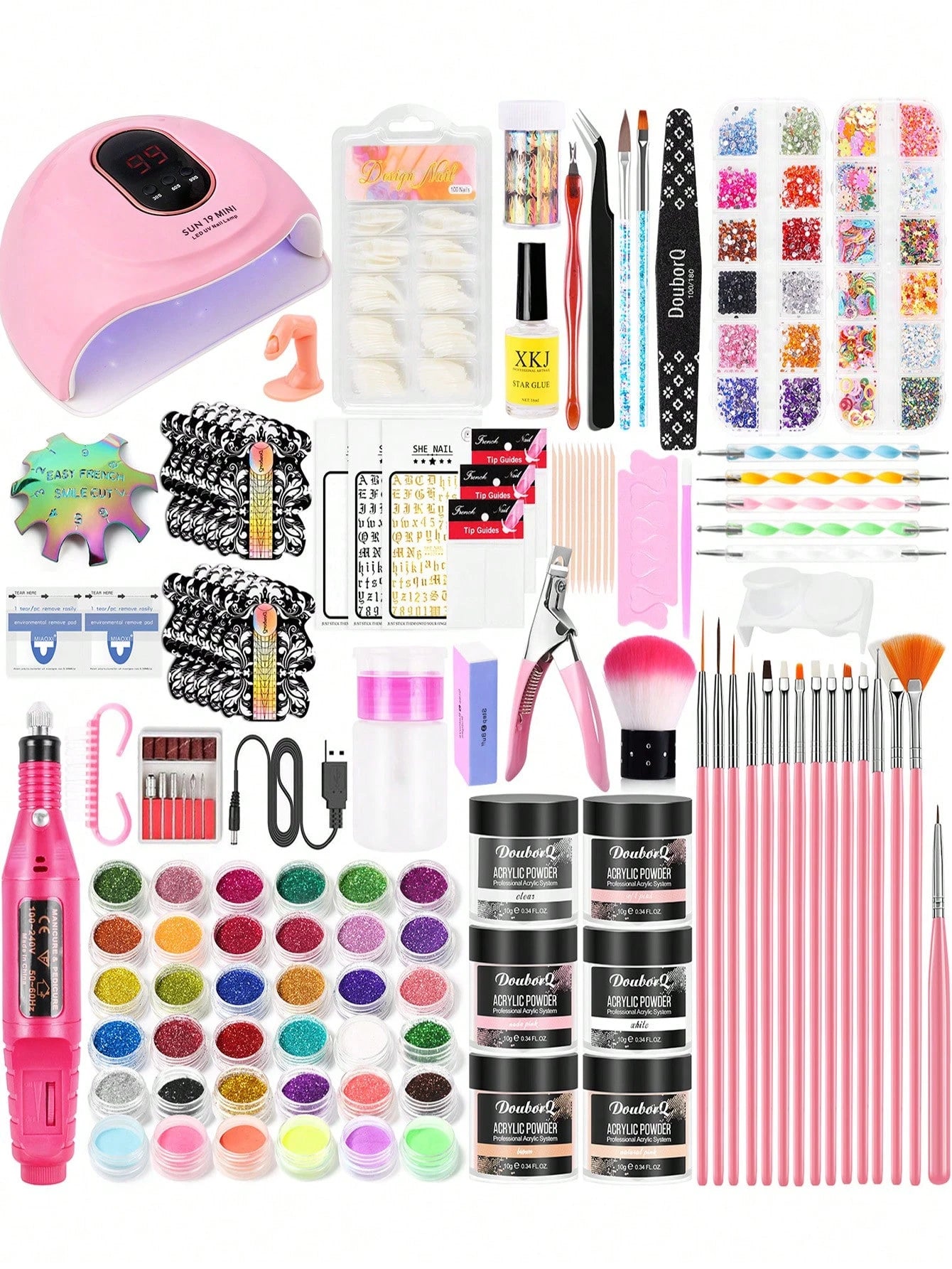 Acrylic Nail Kit- 6 Colors With 60ml Monomer Liquid, Nail Drill And UV Lamp- Nail Kit Acrylic Set, Nail Design, Nail Studio- Nail Art Gifts For Women- DIY Acrylic Nails Starter Set