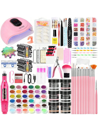 Acrylic Nail Kit- 6 Colors With 60ml Monomer Liquid, Nail Drill And UV Lamp- Nail Kit Acrylic Set, Nail Design, Nail Studio- Nail Art Gifts For Women- DIY Acrylic Nails Starter Set