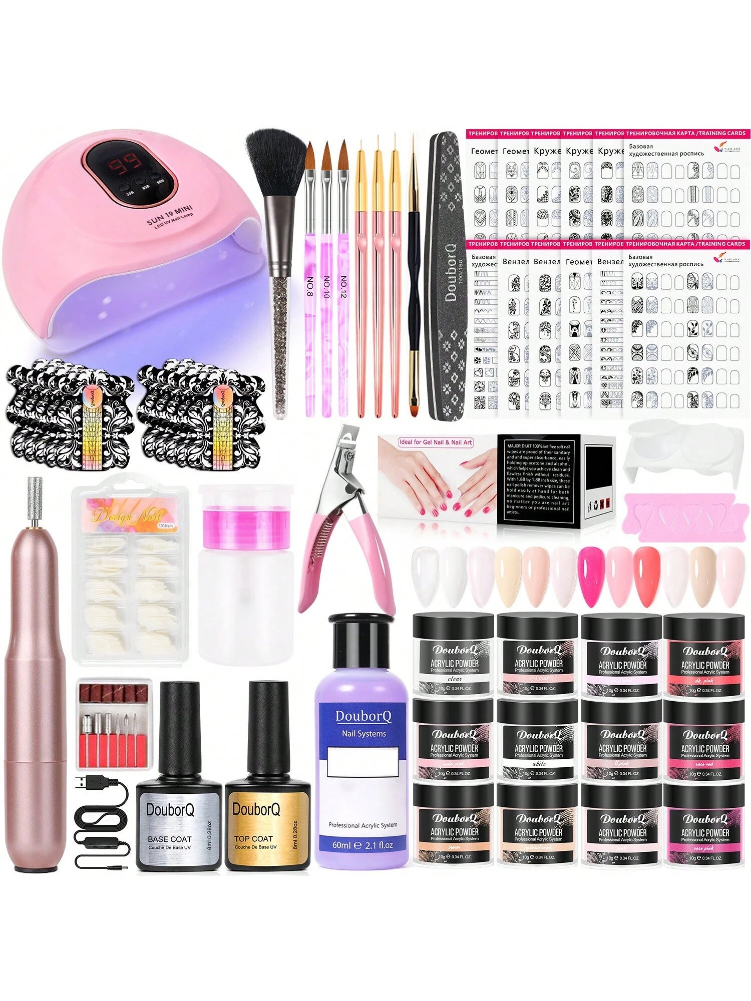 Acrylic Nail Kit- 6 Colors With 60ml Monomer Liquid, Nail Drill And UV Lamp- Nail Kit Acrylic Set, Nail Design, Nail Studio- Nail Art Gifts For Women- DIY Acrylic Nails Starter Set