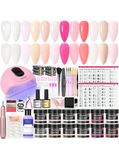 Acrylic Nail Kit- 6 Colors With 60ml Monomer Liquid, Nail Drill And UV Lamp- Nail Kit Acrylic Set, Nail Design, Nail Studio- Nail Art Gifts For Women- DIY Acrylic Nails Starter Set