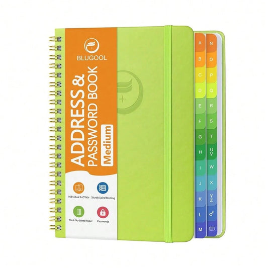 Address Book With Alphabetical Tabs-Address And Password Book For Seniors- Hardcover Spiral Bound Phone Book- Record Contacts,Website Login Passwords, Special Days-5.7\ X 7.7\, Grass Gre1en