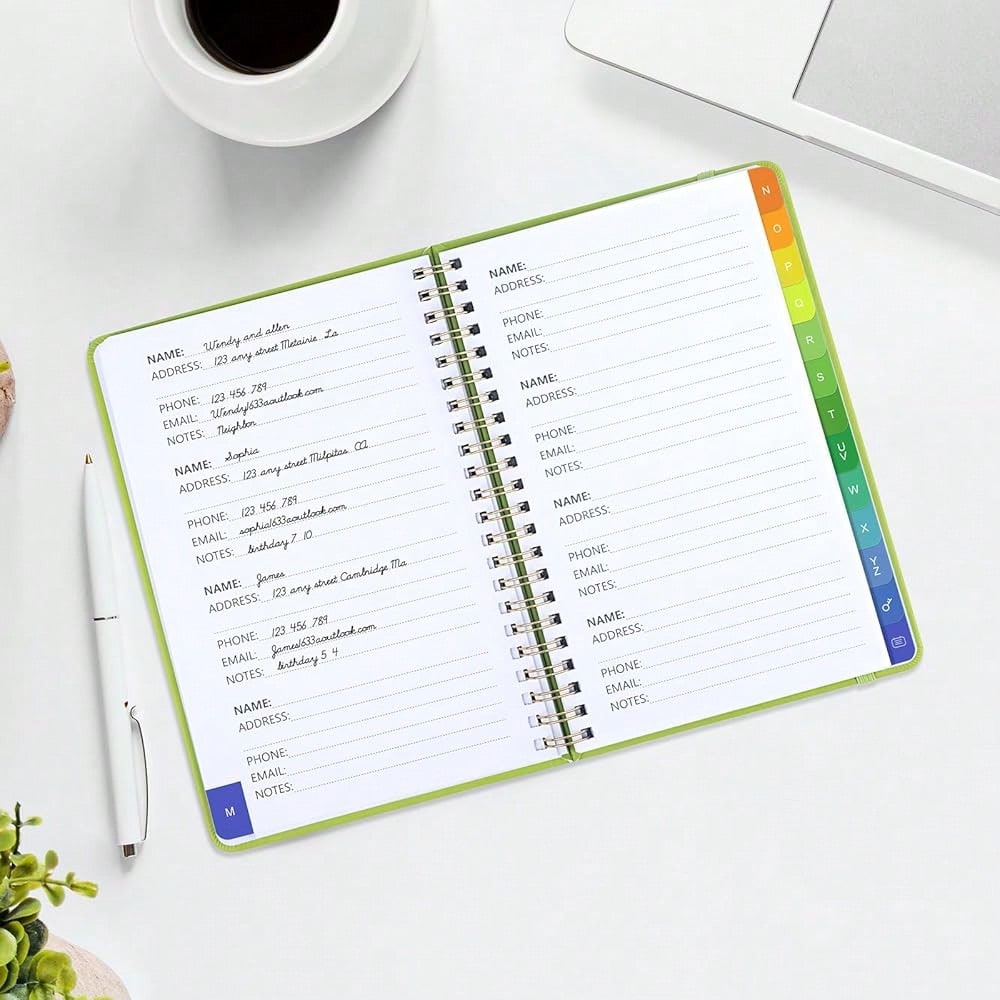 Address Book With Alphabetical Tabs-Address And Password Book For Seniors- Hardcover Spiral Bound Phone Book- Record Contacts,Website Login Passwords, Special Days-5.7\ X 7.7\, Grass Gre1en