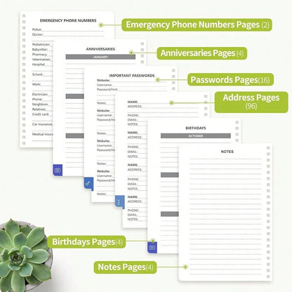 Address Book With Alphabetical Tabs-Address And Password Book For Seniors- Hardcover Spiral Bound Phone Book- Record Contacts,Website Login Passwords, Special Days-5.7\ X 7.7\, Grass Gre1en