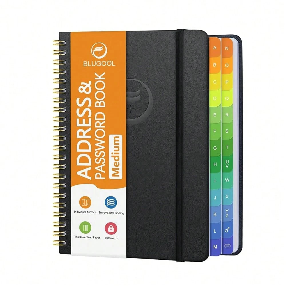 Address Book With Alphabetical Tabs-Address And Password Book For Seniors- Hardcover Spiral Bound Phone Book- Record Contacts,Website Login Passwords, Special Days-5.7\ X 7.7\, Grass Gre1en