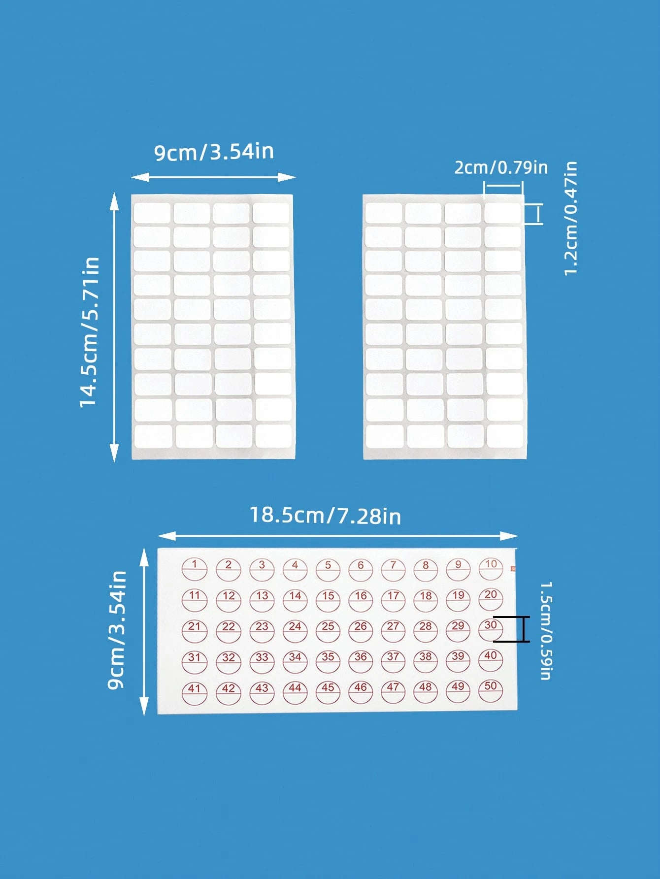 Adhesive Label Stickers, 1-50 Numbered Style, 1.2*2cm Blank Stickers 2 Options, 5 Large Sheets Set, Suitable For Office Document Classification, Home Storage, Student Stationery And Inventory Manageme