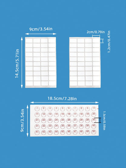 Adhesive Label Stickers, 1-50 Numbered Style, 1.2*2cm Blank Stickers 2 Options, 5 Large Sheets Set, Suitable For Office Document Classification, Home Storage, Student Stationery And Inventory Manageme