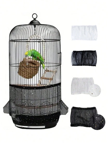 Adjustable Birdcage Polyester Mesh Cover, Dust-Proof Net Cover For Parrot Birdcage, Suitable For Small/Medium/Large Birdcage