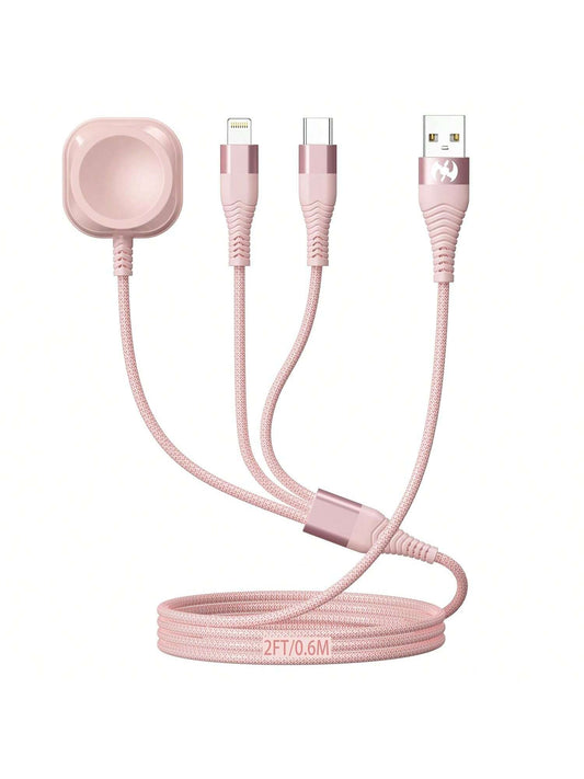 AICHUA For I Watch Charger Multi Charging Cable Nylon Braided USB AM Port To Lightning Type C USB C Cord Watch Magnetic Wireless Charger 3 In 1 Charging Wire For IPhone Android Phone And I Watch Compa