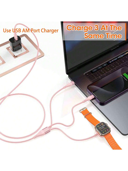 AICHUA For I Watch Charger Multi Charging Cable Nylon Braided USB AM Port To Lightning Type C USB C Cord Watch Magnetic Wireless Charger 3 In 1 Charging Wire For IPhone Android Phone And I Watch Compa