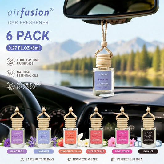 AIR FUSION 6 Bottles Car Air Hanging Fragrance Oil Diffuser, Car Air Freshener Diffuser For Essential Oils Scents Fragrance Aromatherapy Automobile Diffuser,17 Fragrances All Ages, Long-Lasting Fragra